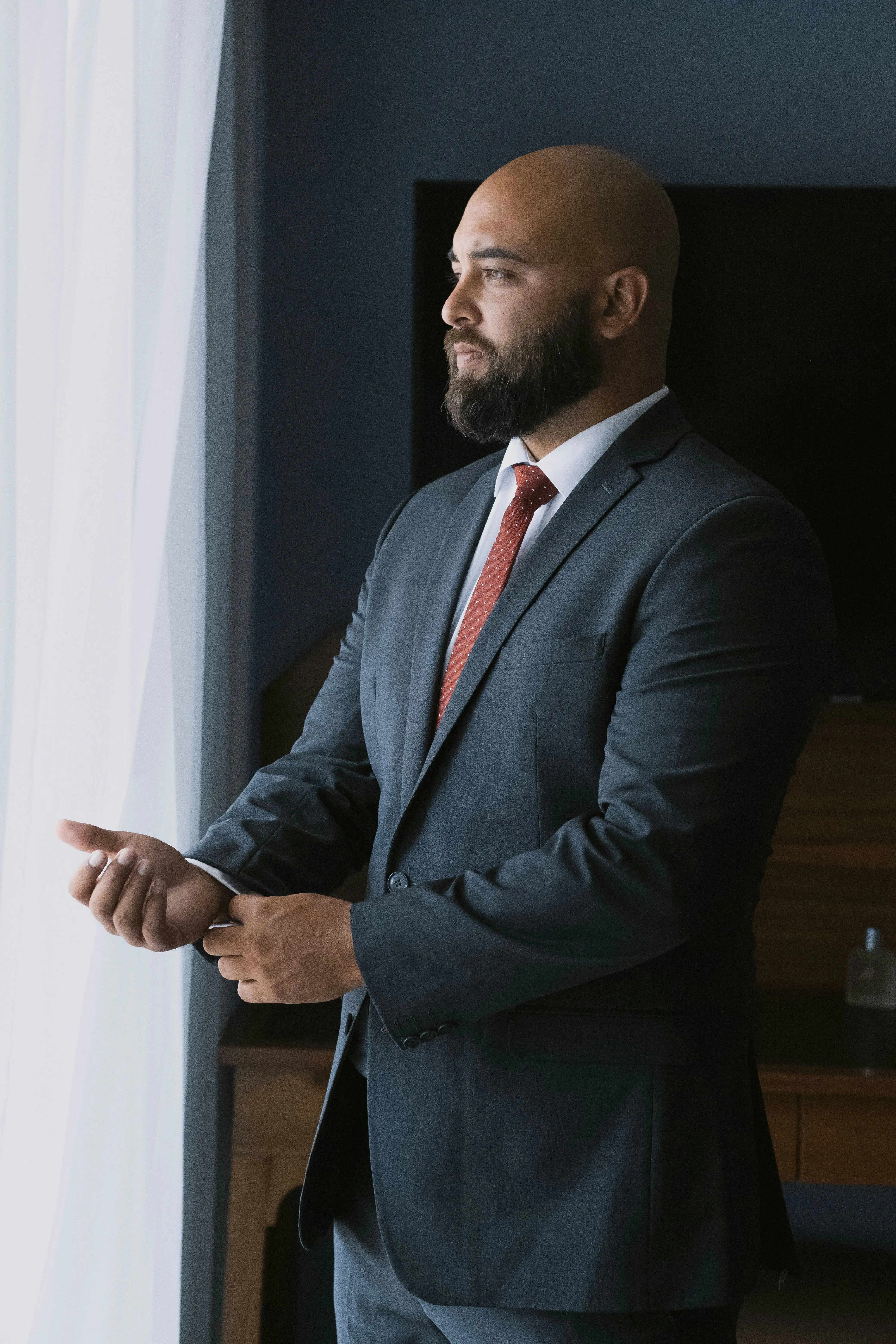Lawyer looking out of window